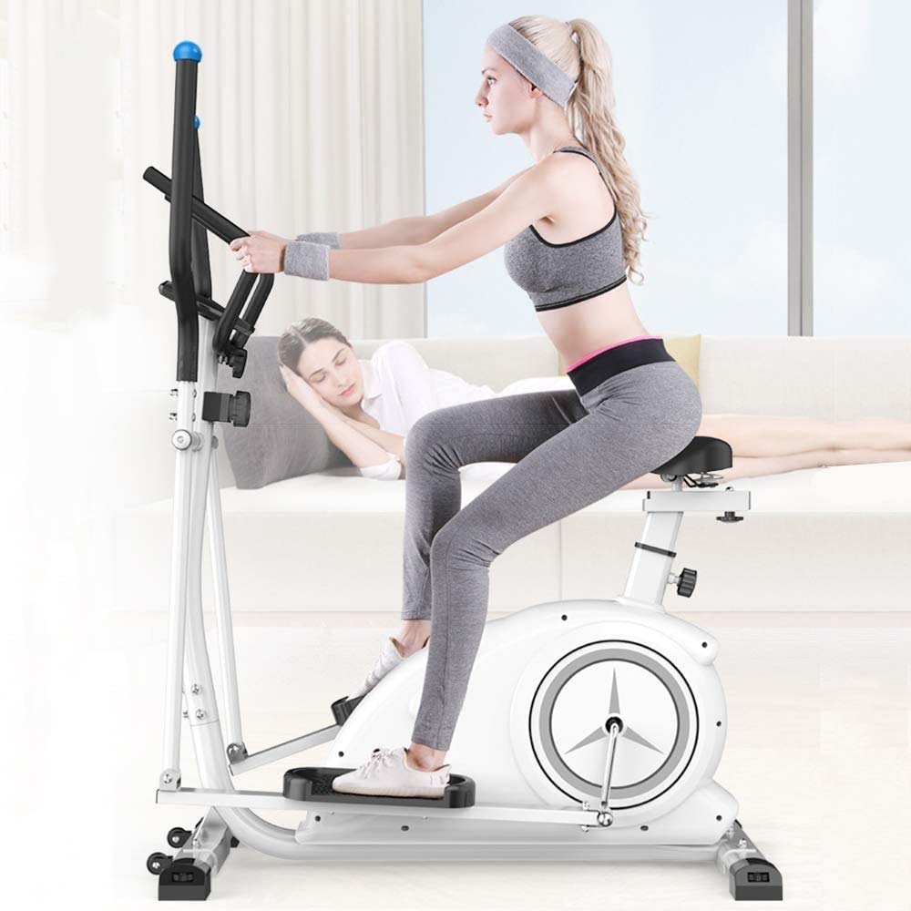 Elíptica magnética para uso doméstico, 8 niveles de resistencia, diseño compacto que ahorra espacio con mango ajustable y asiento para cardio