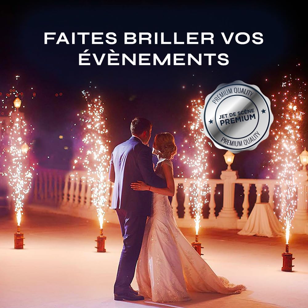 SPARKLERS CLUB Pack 4 Déclencheurs + 5 Jets de Scène 2 Mètres 30 Secondes couleur or - Pile et Télécommande Inclus - Jet de scène artifice d'Intérieur à Étincelles pour Mariage - Catégorie F1