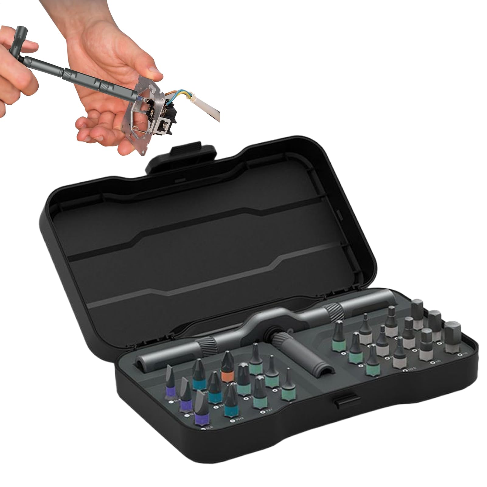 Coffret tournevis pour construction et menuiserie avec jeu de forets de précision