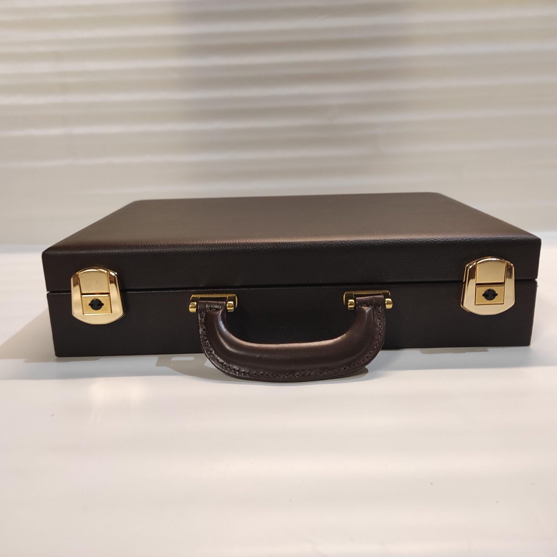 Caja para Monedas de colección en ecopiel marrón con 3 bandejas numismáticas de Terciopelo, 72 Compartimentos, Cierre con Llave, Artesanal