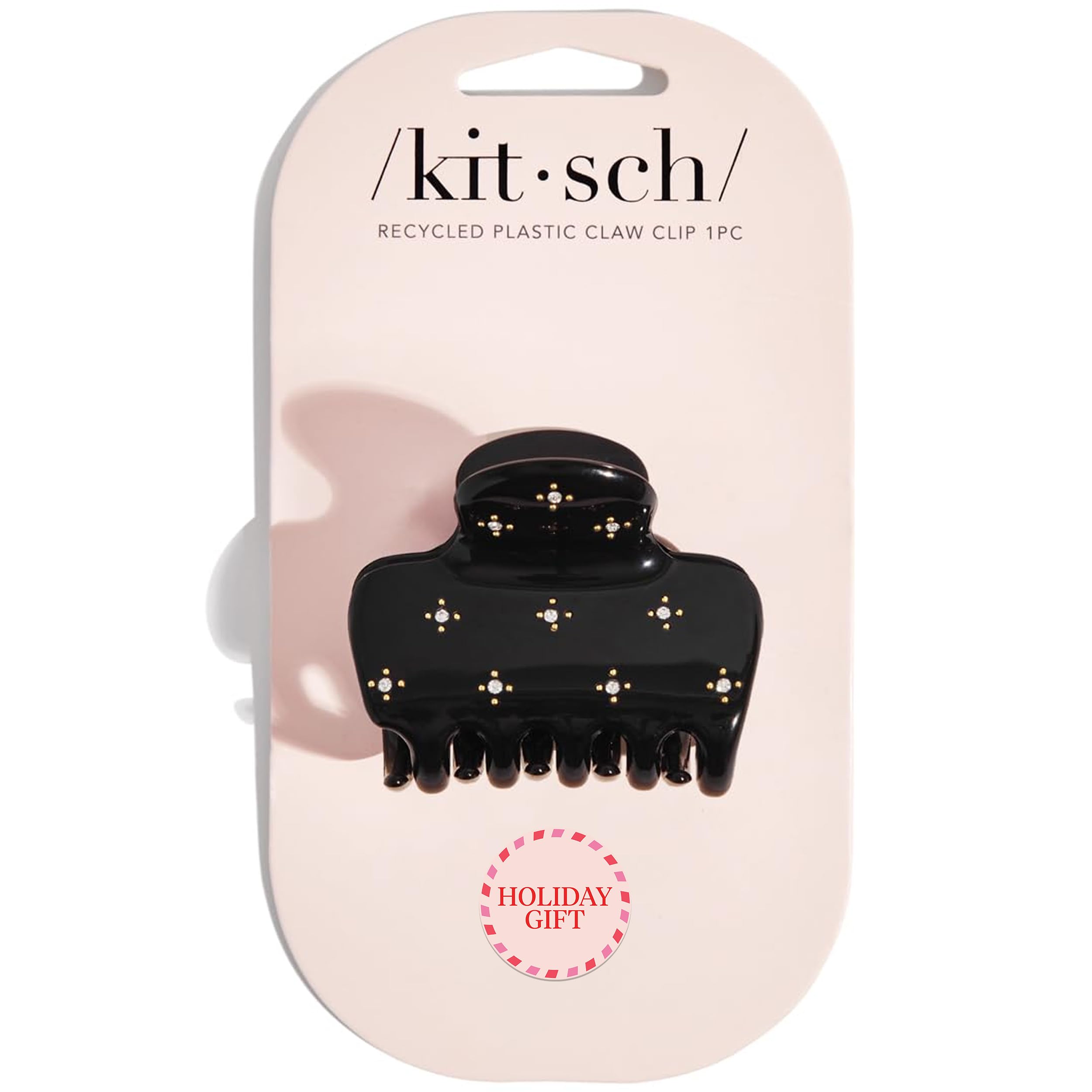 Kitsch Rhinestone Hair Claw Clip, Strong Grip Recycled Plastic Hair Clip for Thick, Curly & Fine Hair, Sparkling Stud Design for Elegant Updos & Half-Up Styles, Medium, Black, 1pc