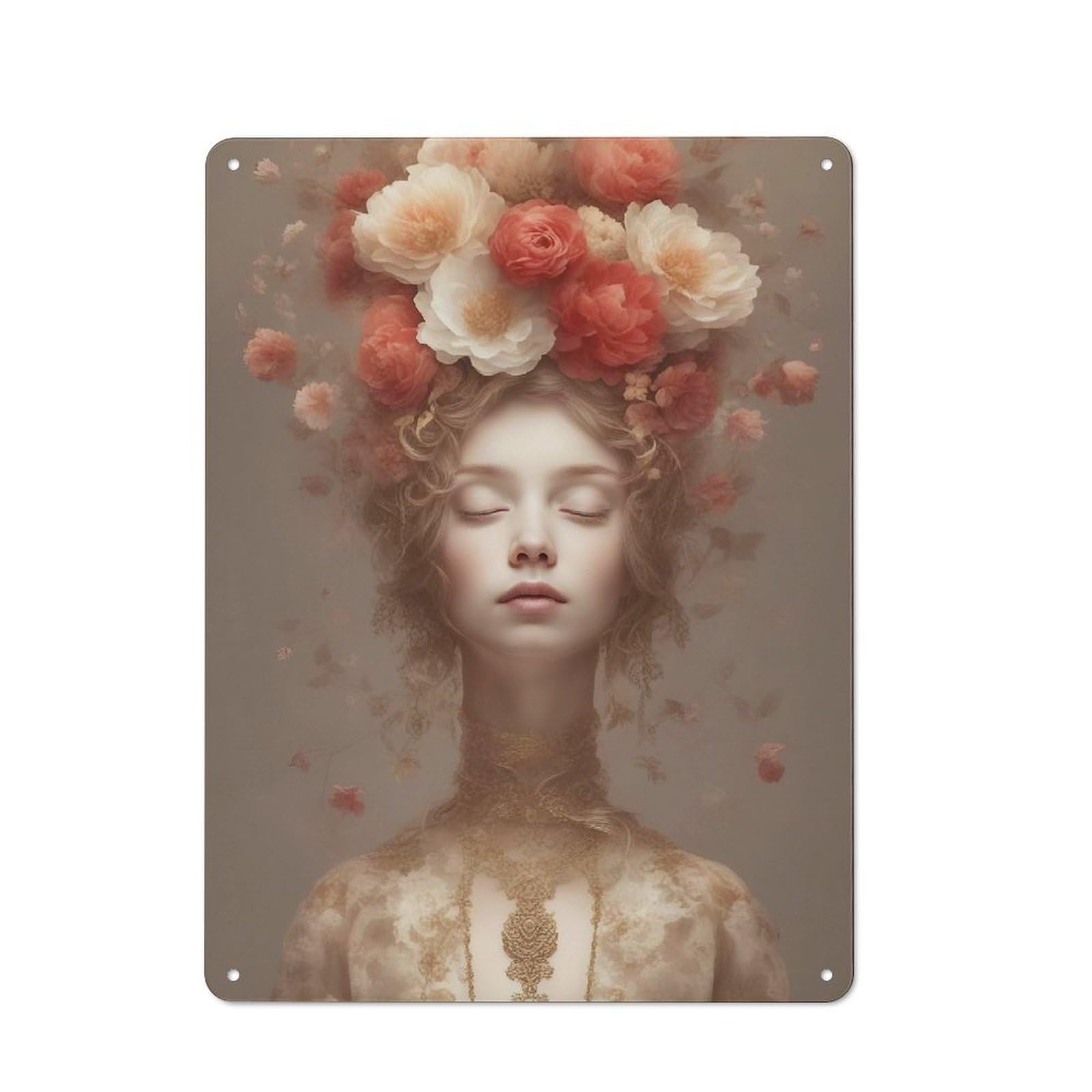 Girl004 Country Metal Wall Decor 40x30cm, Tin Wall Plaque for Cottage, Kitchen, Hallway Or Breakfast Nook