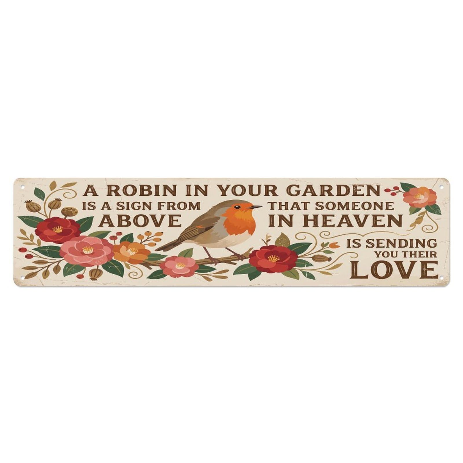 European Robin Heaven Love Camellia Metal Tin Sign