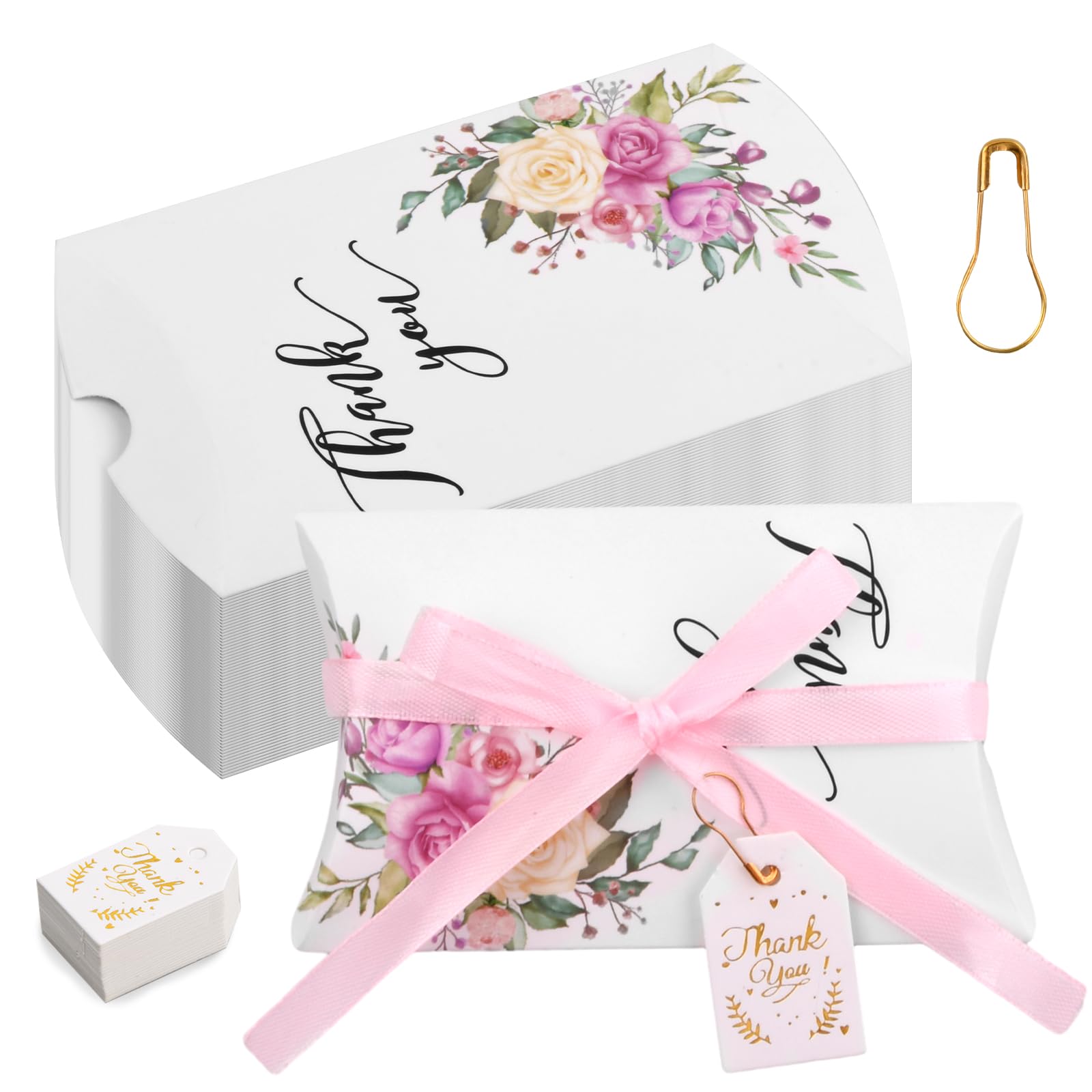 50 Piezas Caja Regalo de Boda, Cajas de Regalo Pequeñas, Ajas de Dulces para Recuerdos de Boda, Caja de Dulces de Papel, Cajas de Almohada Vintage, para Boda Cumpleaños Acción de Gracias Navidad