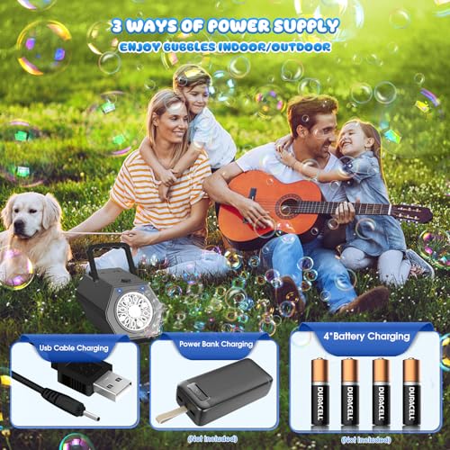 PANACARE Automatic Bubble Machine Portable Bubble Blower with LED Lights /240ml Bubble Solution/10000+ Bubbles Per Minute/12Holes Bubble for Outdoor/Indoor Wedding Party Birthday Gifts - Image 6