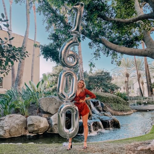 Image of 40 inch Letter Balloons Silver Alphabet Number Balloon Foil Mylar Party Wedding Bachelorette Birthday Bridal Shower Graduation Anniversary Celebration Decoration can fly with helium (number 0)