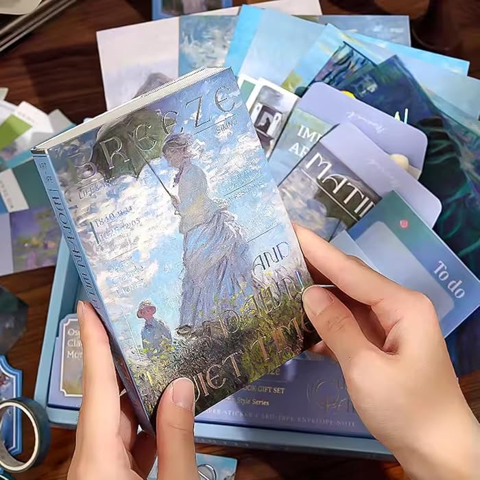 Image of Vintage Aesthetic Scrapbook Kit(346Pcs) Scrapbooking Supplies Kit with Bullet Junk Journal,Stationery,A6 Grid Notebook Journaling Gift for Girl (Morning Breeze- Blue), Paper