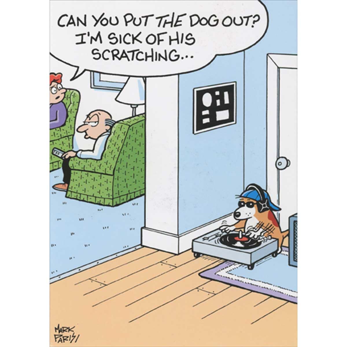 Oatmeal Studios DJ Dog Scratching at a Turntable Funny/Humorous Birthday Card