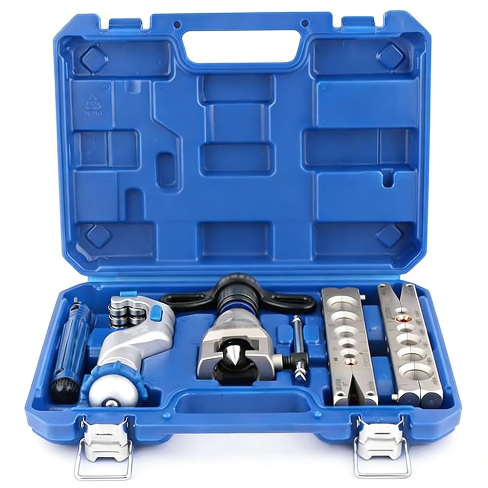 Kjzqxyx Eccentric Flaring Tool Kit, 45° Copper Tube Flaring Tool, Metric/Imperial Clamps,With Cutter/Deburring Tool,For 6-19Mm & 1/4"-3/4" Pipes (6)