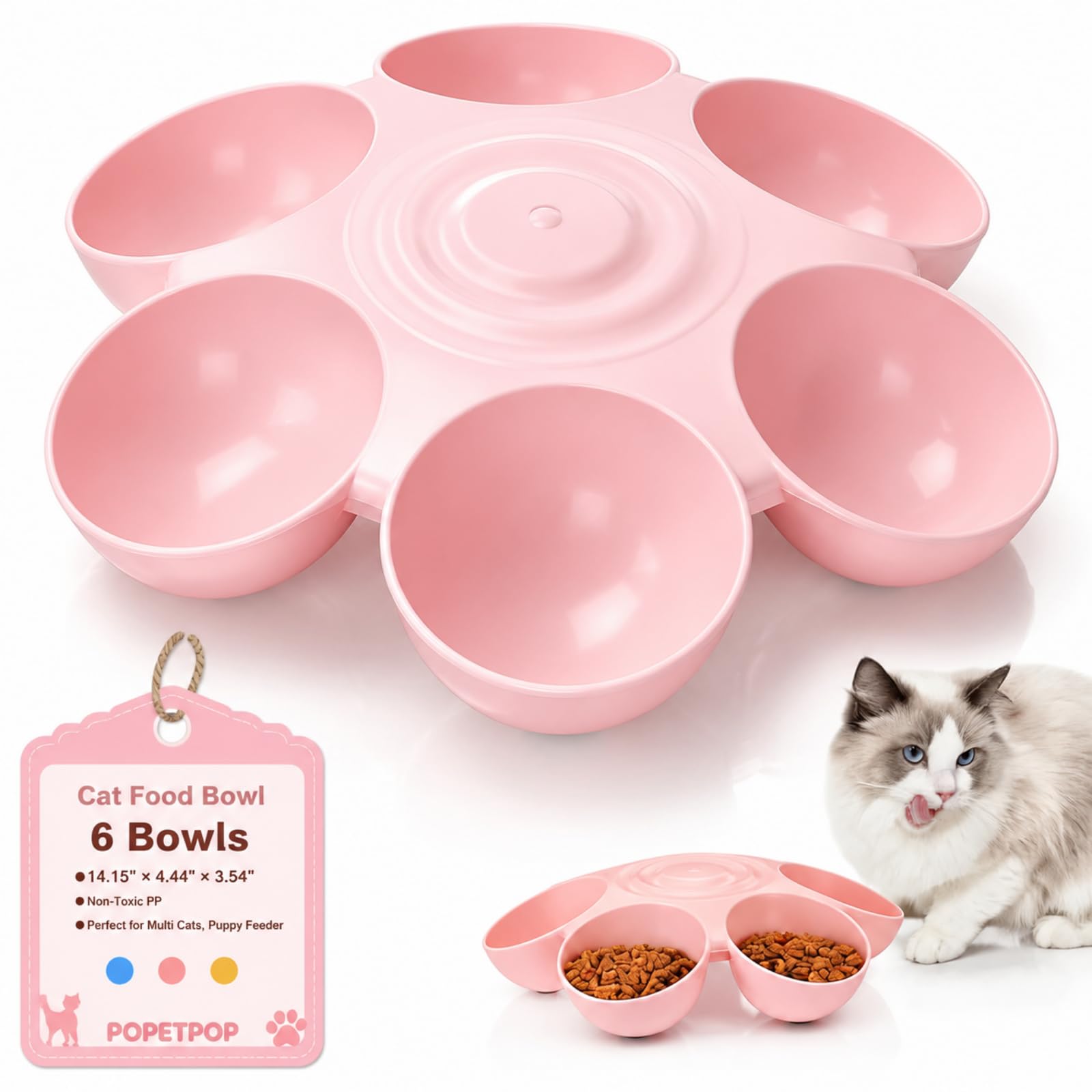 POPETPOP Cuenco de Comida para Gatos con 6 Cuencos, comedero para Mascotas para Gatitos y Cachorros, múltiples Platos para Gatos, comedero múltiple para Gatos de Interior, Platos para Gatos para