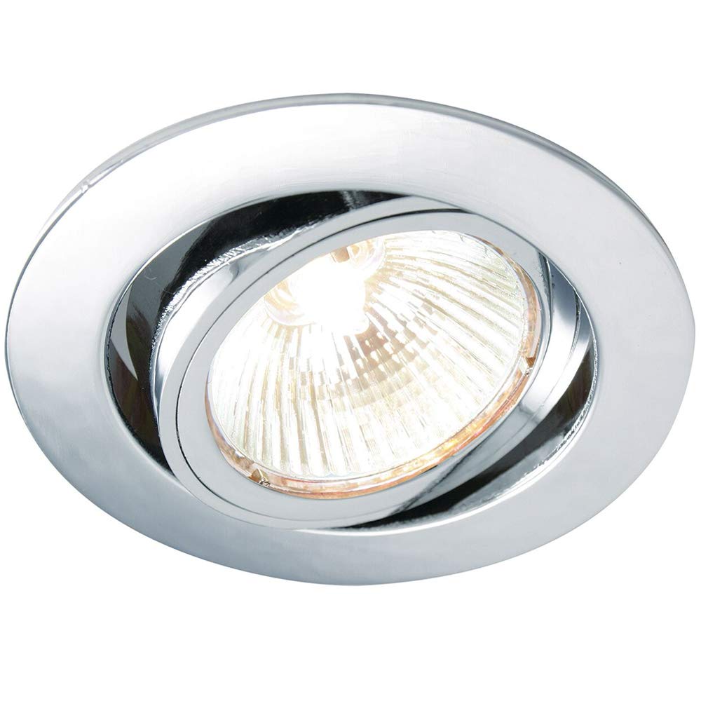 Tilting Round Recess Ceiling Down Light – Chrome Plate – Adjustable Angle 95mm Flush Spotlight – 50W Max GU10 Bulb Lamp Holder Fitting – LED Compatible & Dimmable – Office Corridor Kitchen Display