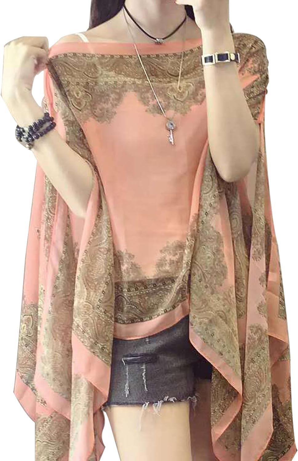 Châle d'été de protection solaire pour femme – Style français décontracté cardigan de plage léger respirant en mousseline de soie châle enveloppant écharpes poncho capelets tops