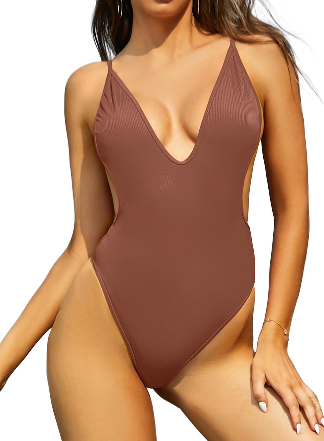 SHEKINI Mujer Traje de Baño Una Pieza Elegante Cuello en V Profundo Halter Slim Brasileño Tanga Monokini One Piece Ropa de Playa Global Recycled Standard Global Recycled Standard Global Recycled Standard