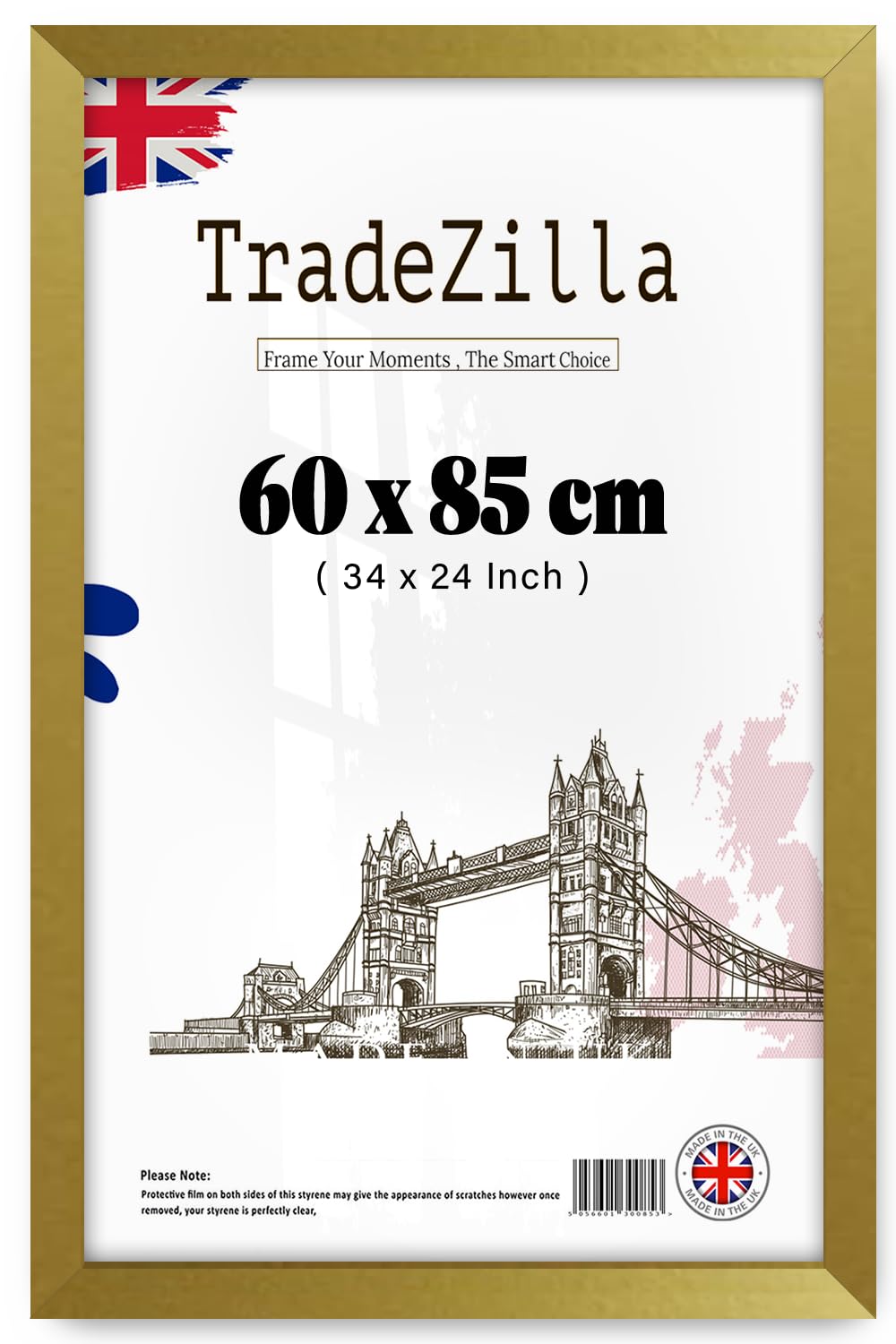 TradeZilla | MDF Wood Picture Frame (60 x 85 CM) Wall Gallery Poster Frame for Art, Home Décor, Durable Engineered Wood, Hanging Hooks for Easy Mounting [ Gold ]