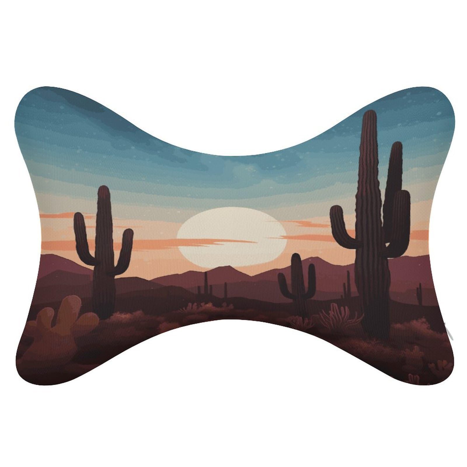 VstaDank Desert with Cactus Car Neck Pillows 2 Pack Removable Ergonomic Cervical Support Pillow Fashion Cozy Bone Shaped Pillows Soft Car Headrest Pillow for Office Airplane Most Car