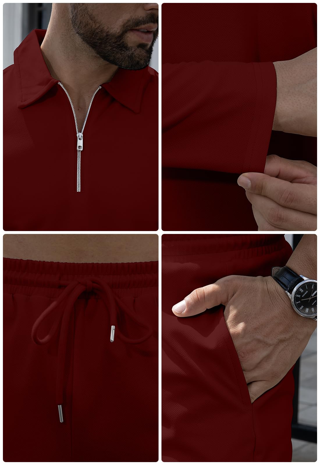 KUYIGO Tuta da uomo polo con cerniera a 1/4, 2 pezzi, a maniche lunghe, felpa e jogger, casual, top a nido d'ape, pantaloni sportivi, abbigliamento sportivo da golf, taglie S-XXL