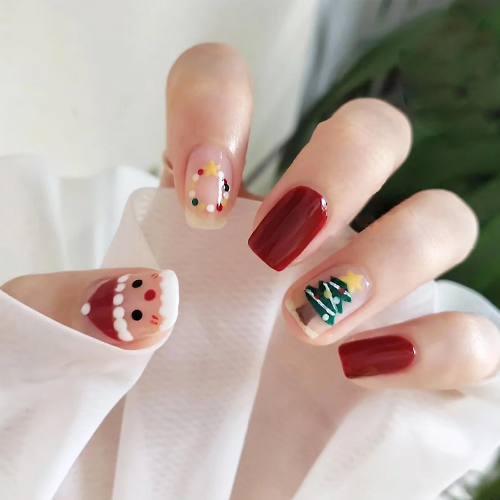 Angivlga Short False Nails - Christmas Kids Stick On Nails False Nails With Glue Square Nail Tips - Fashion Acrylic Full Cover Fake Nails For Women Girls Nail Art Accessories (01#)