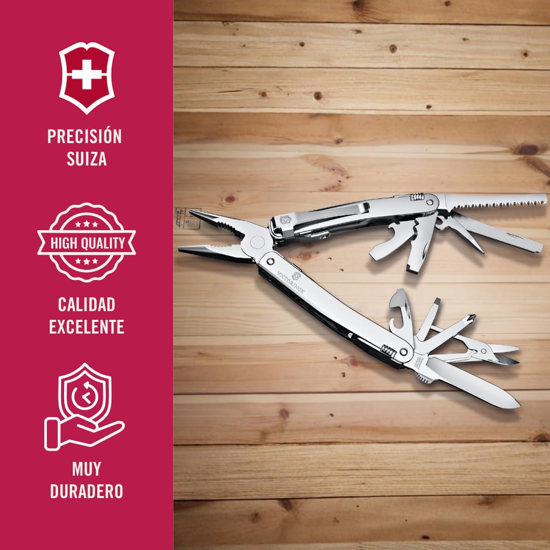 Victorinox Navaja suiza de bolsillo Swiss Tool Spirit MX Clip, 24 funciones, multiherramienta incl. alicate, destornillador, abrelatas, color plata