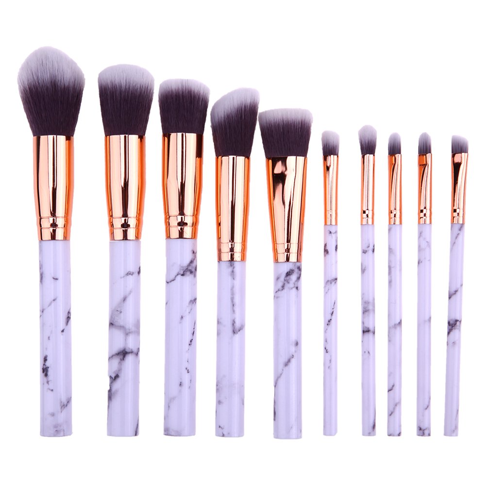 JUN_L 10 Pieces Marble Makeup Brushes Special Marble Pattern Premium Make Up Brush Set Synthetic Kabuki Cosmetics Foundation Blending Blush Eye Shadow Brush Face Powder Brush