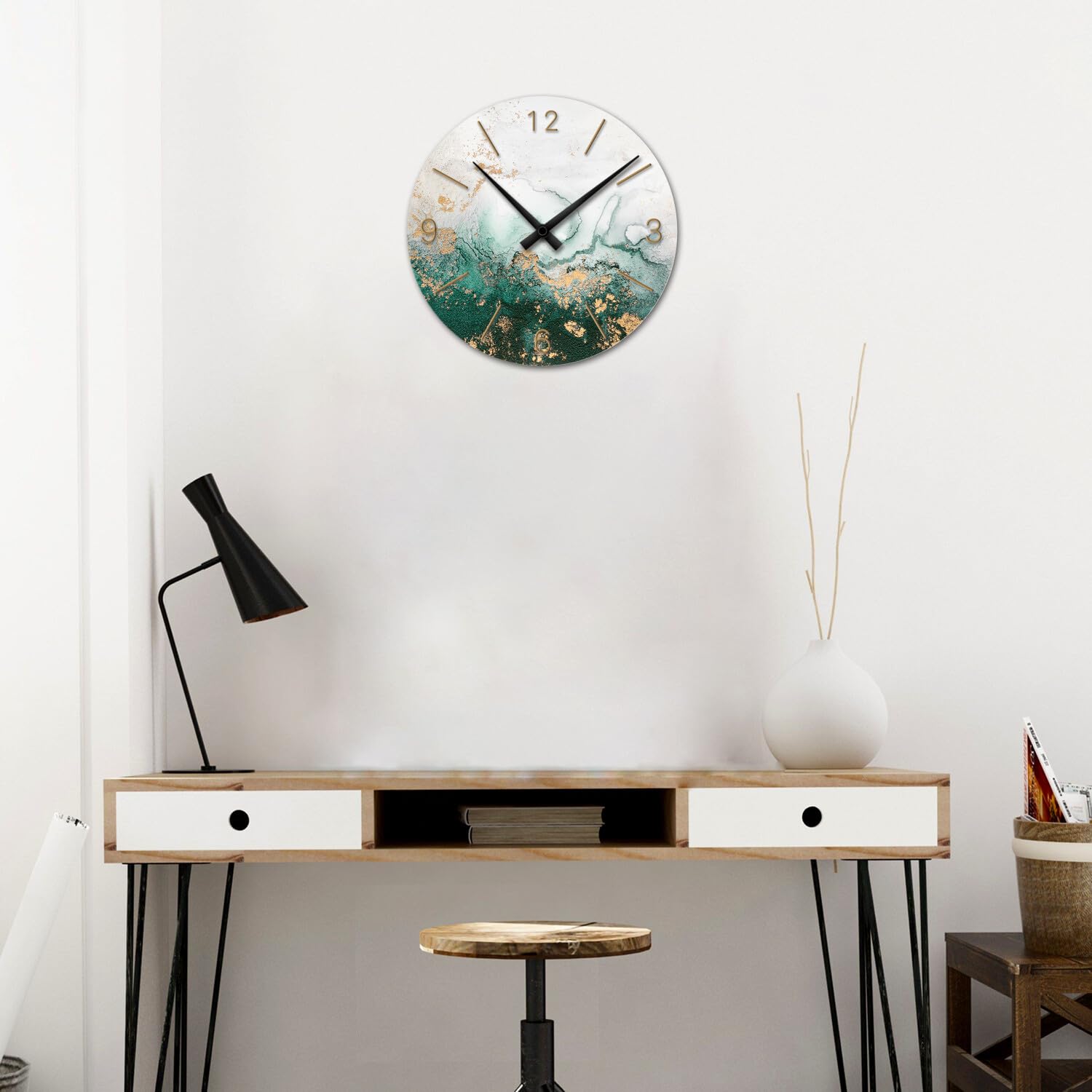 Horloge Murale Giallobus Basic - 30x30 Cm, Bois MDF, Argent Doré, Mécanisme Silencieux