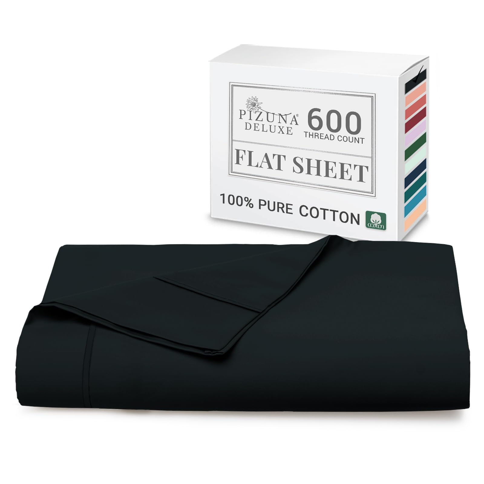 Pizuna Pure Combed Cotton Super King Flat Sheet Black, 600 Thread Count Long Staple Brushed Cotton Flat Sheets Super King Size, Cool Sateen Flat Sheet Superking(Superking Flat Sheets Cotton 1 PC)