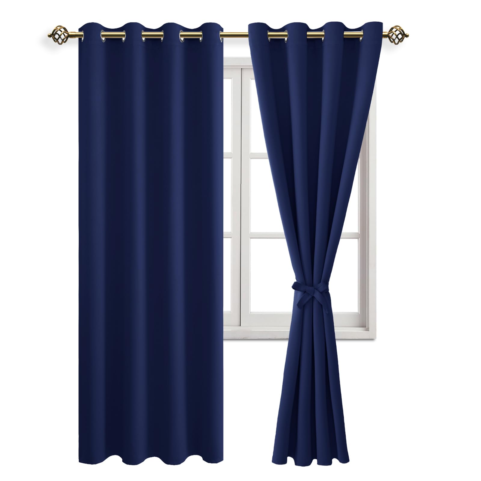 JIUZHEN Vorhänge Blickdicht mit Ösen Verdunklungs Kinderzimmer Gardinen Schlafzimmer Blickdichte Vorhang gegen Kältes und Hitze Curtains Blackout ThermoVorhang, Dunkelblau, 2 Stück, 215x132cm(HxB)