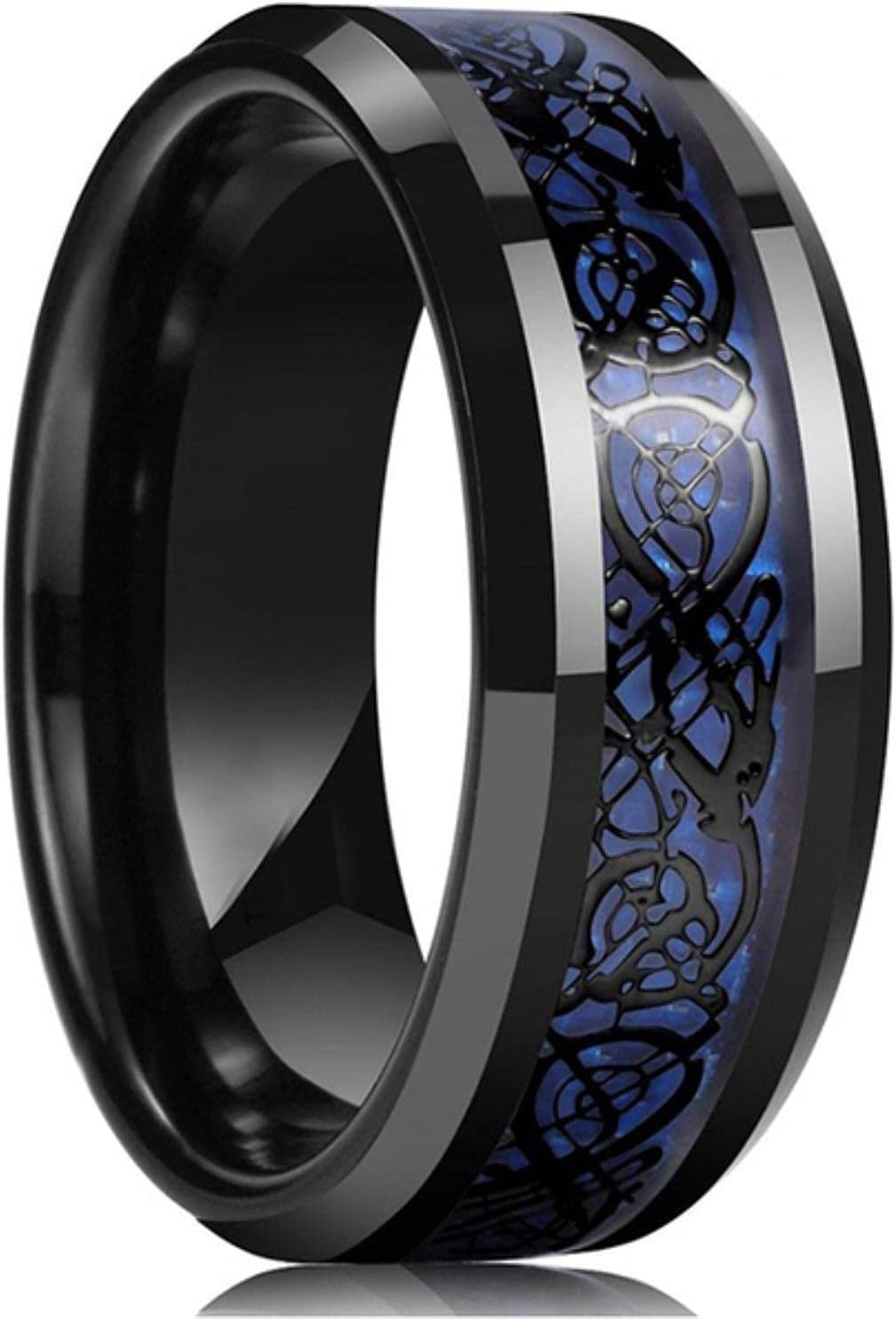 Anello Drago Celtico Fibra Carbonio Anello Uomo In Carburo Di Tungsteno Con Fascia Argento E Drago Celtico - 6mm O 8mm, Nero E Fibra Di Carbonio - Foto 6