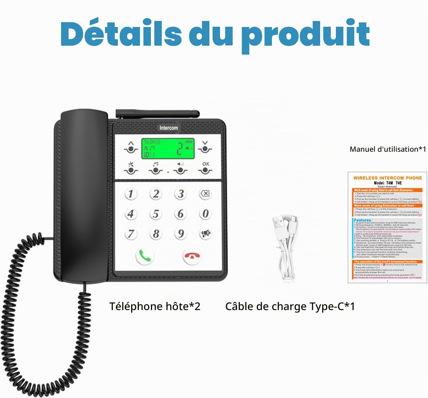 Interphone sans Fil Longue portée 1000 m Duplex intégral | Sans Internet ni carte SIM, Écran LED, mains libres, jusqu’à 999 unités, Intercom maison pour bureau, usine et hôtel