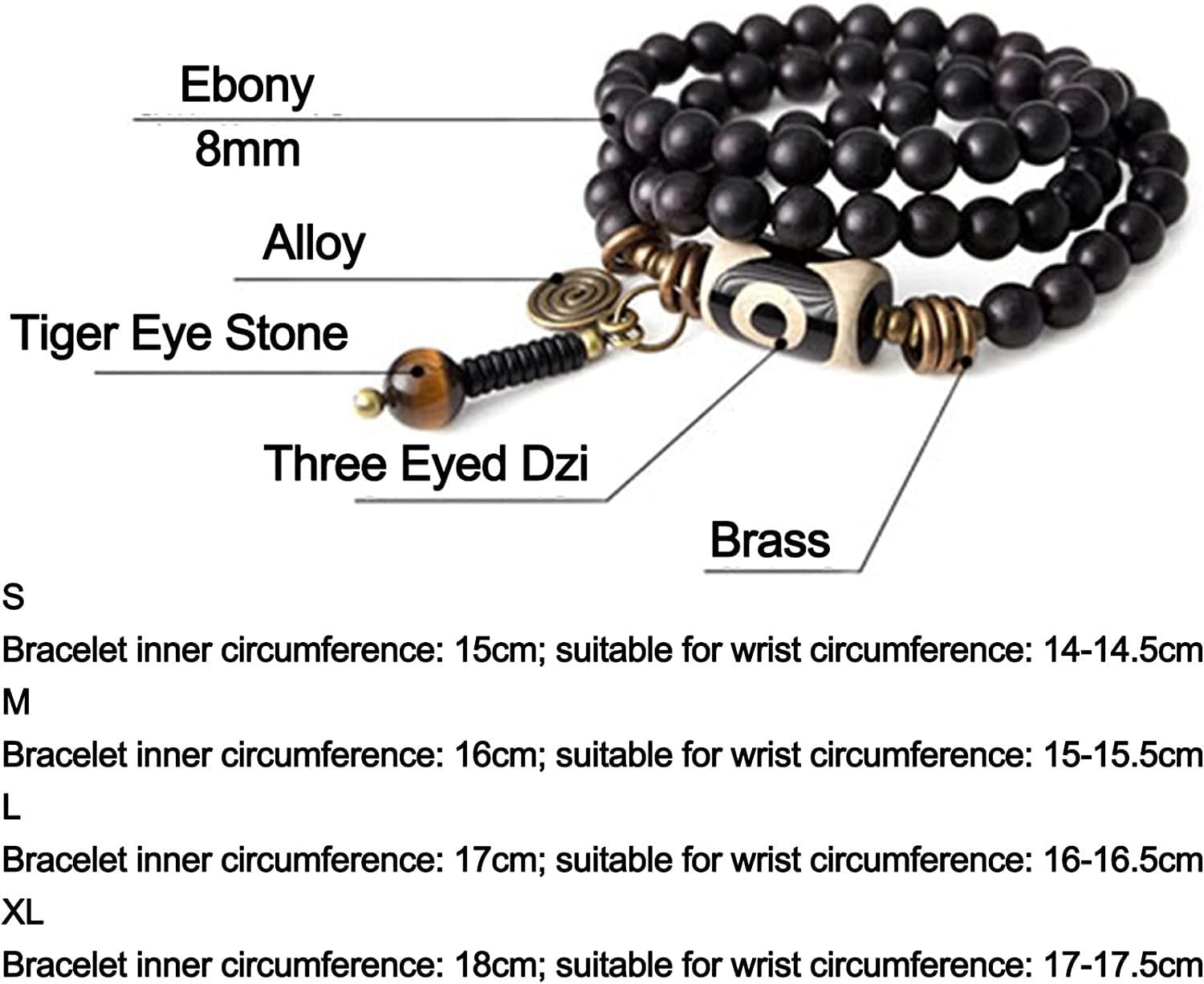 Pulsera, Pulsera de Collar de Cuentas Dzi, Brazalete de Madera de Cuentas Mala, Amuleto de meditación Budista Feng Shui, joyería de Cuentas Dzi de Tres Ojos, Regalos de Buena Suerte
