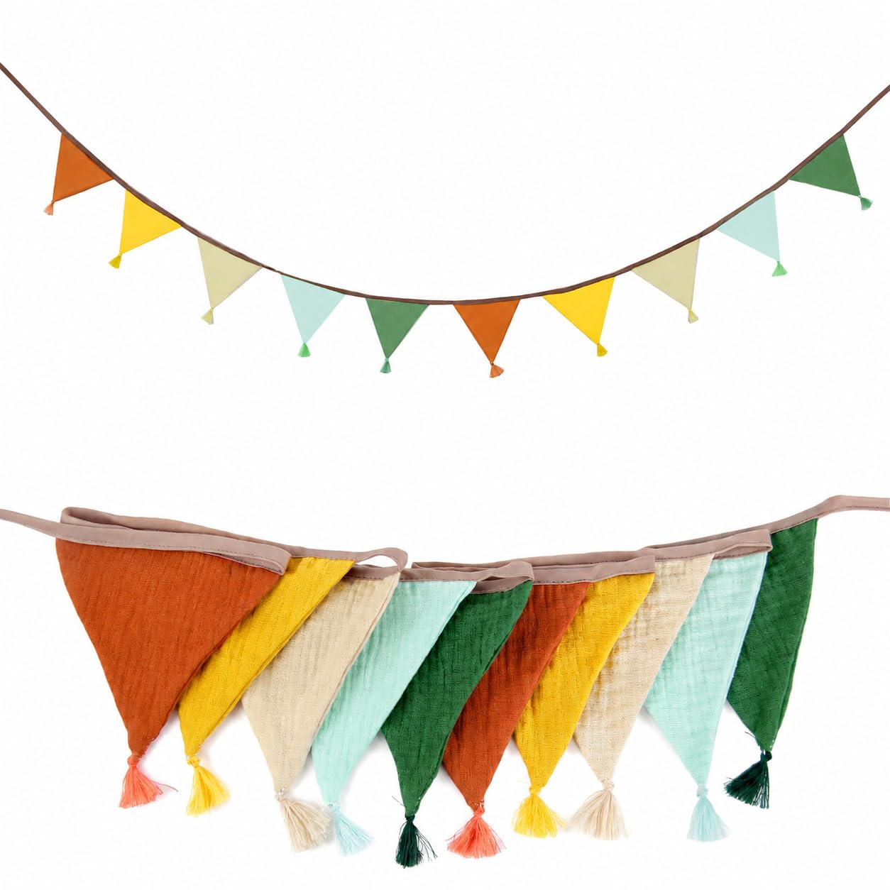 Hsrag Fabric Bunting Banner 2.6M Cotton Triangle Bunting Reusable Birthday Flag Bunting for Nursery Baby Shower Wedding Garden Party Decorations (Dark Candy)