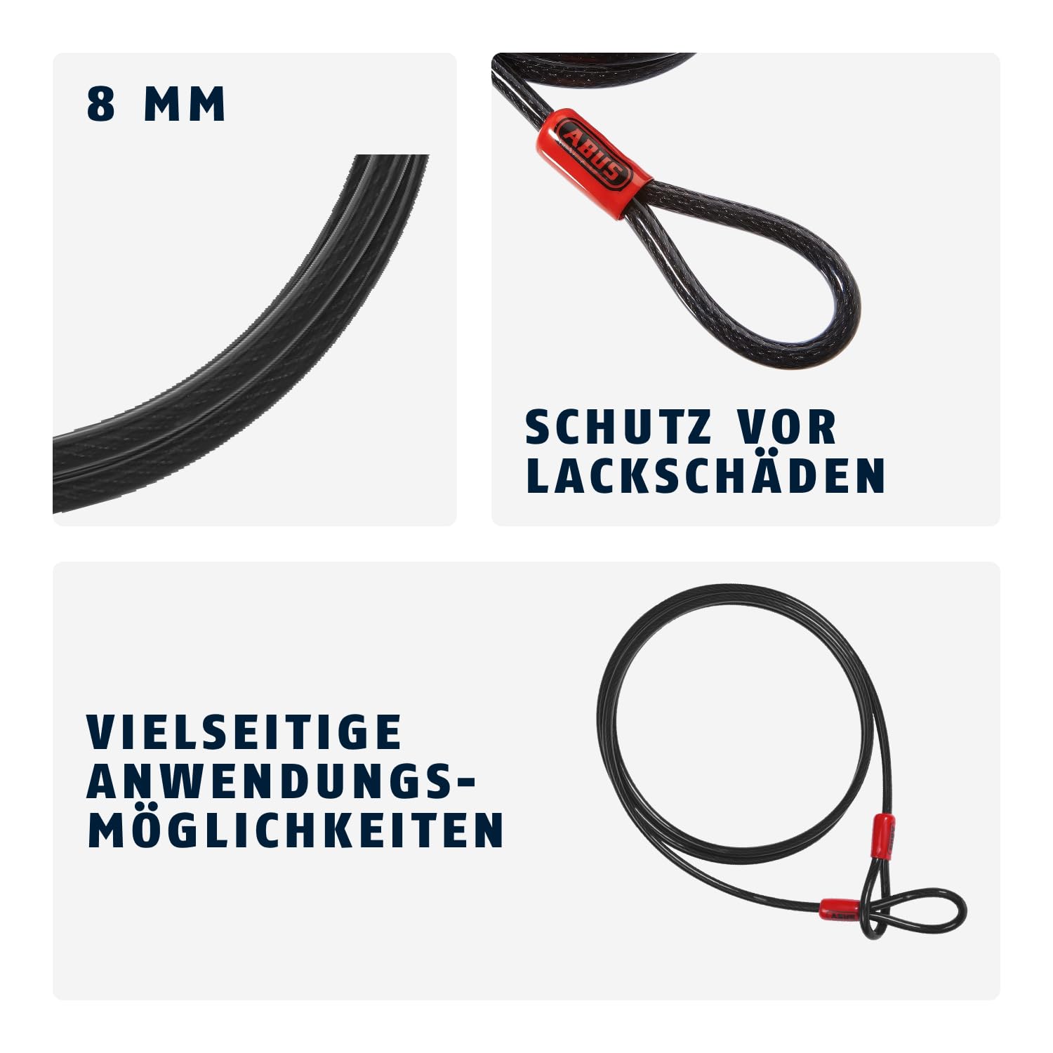 ABUS Schlaufenkabel Cobra 8 - Stahlseil mit Kunststoff ummantelt - Sicherung für Fahrrad- und Motorrad-Zubehör