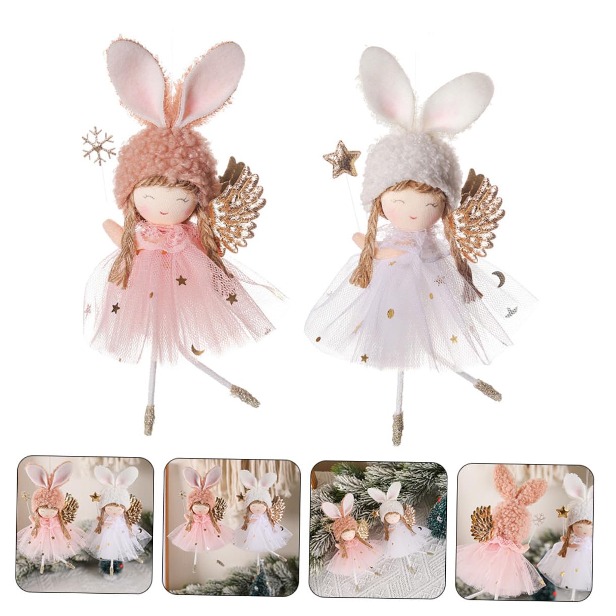 NUOBESTY Lot de 2 Décorations Suspendues d'ange pour Sapin de Noël Figurines Jupe en Tulle Rose Accessoires d'arbre Festifs Ornements Suspendus pour Décoration Intérieure et Extérieure