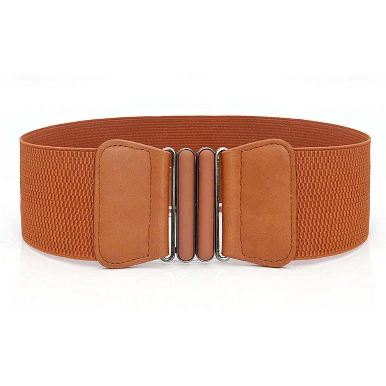 Women Tan Srtrechable Leather Buckle Belt-image-43