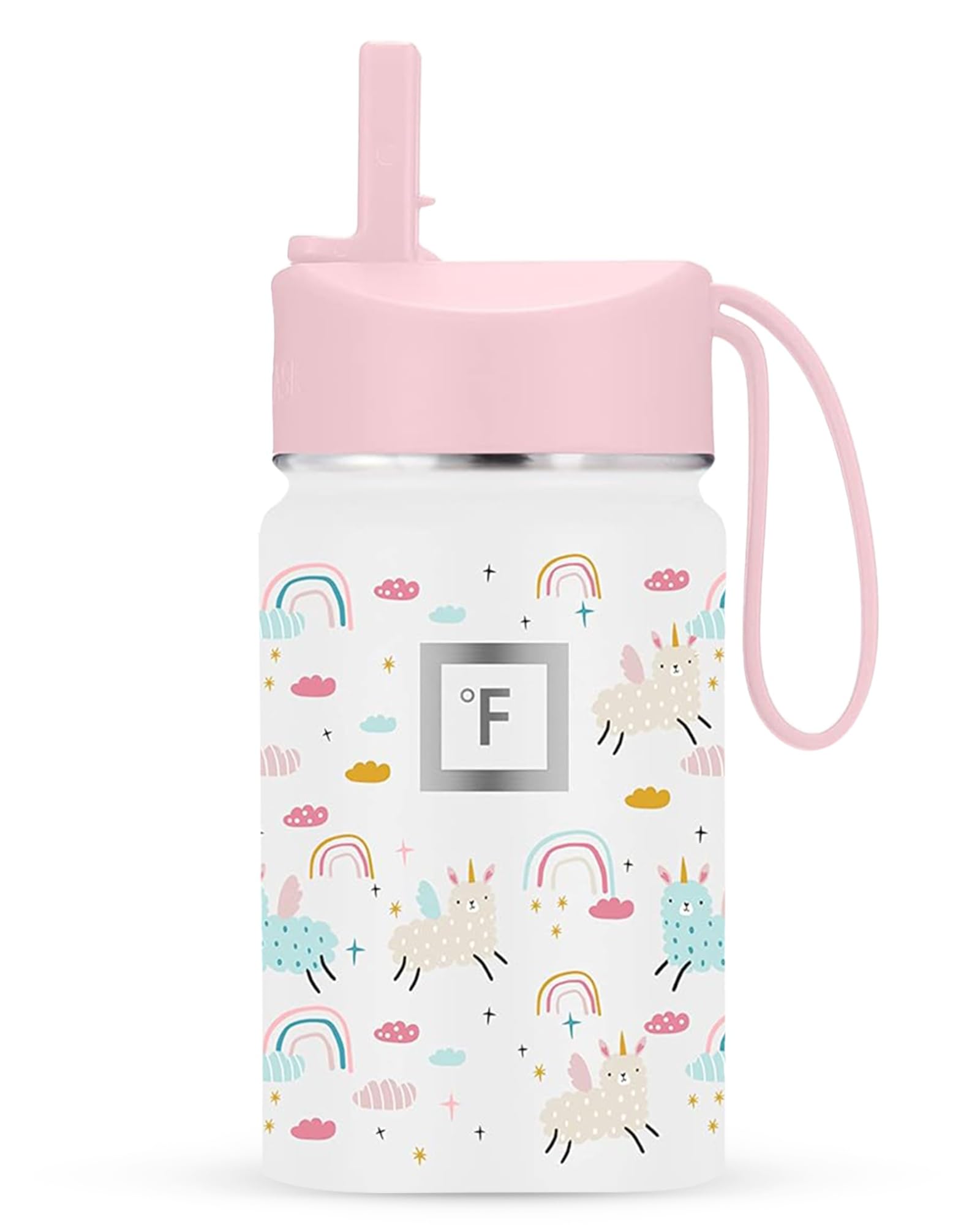 IRON °FLASK Kids Water Bottle - Straw Lid, 20 Name Stickers, Vacuum Insulated Stainless Steel, Double Walled Tumbler Travel Cup, Mug - Lama Rainbows, 10 Oz