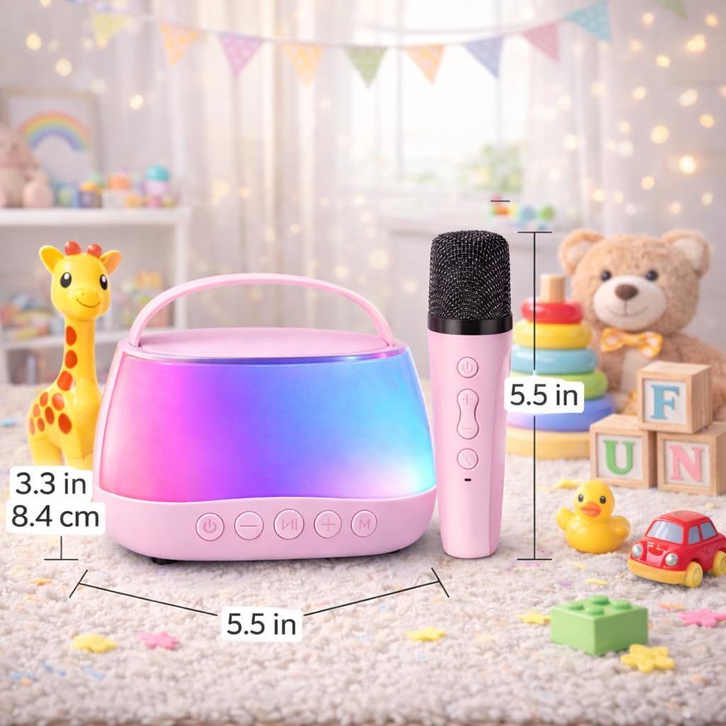 Kids Karaoke Machine with 2 Wireless Microphones, Bluetooth Speaker with Voice Changer & LED Lights, Portable Singing Toy Gift for Boys & Girls Ages 3–12 - Image 9