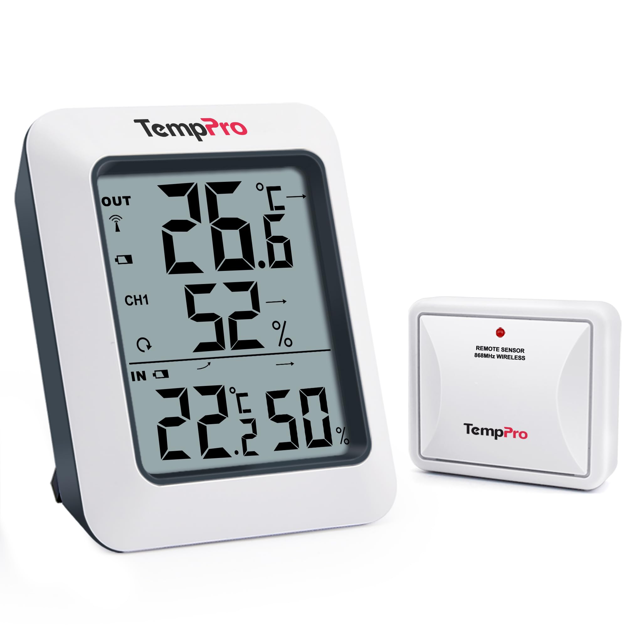 ThermoPro TP-60S Digital Hygrometer Indoor Outdoor Thermometer Humidity Monitor, with Temperature Gauge Meter, Wireless, 200ft/60m Range, White