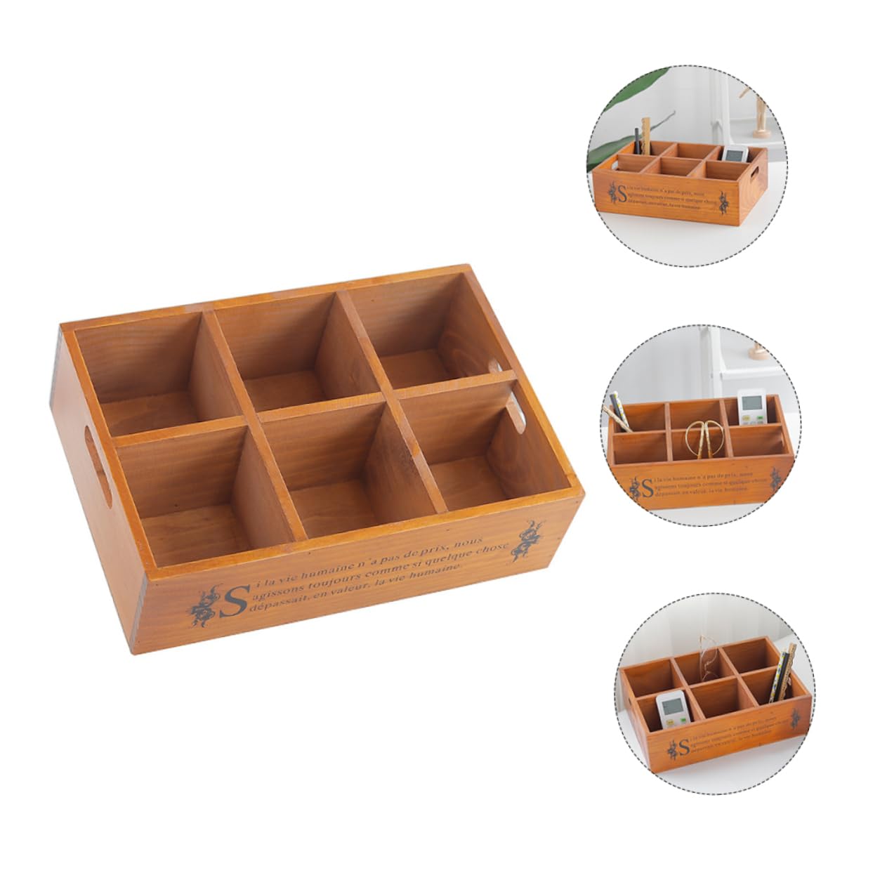 Caja de Almacenamiento Retro de Escritorio Seis Compartimentos de Madera