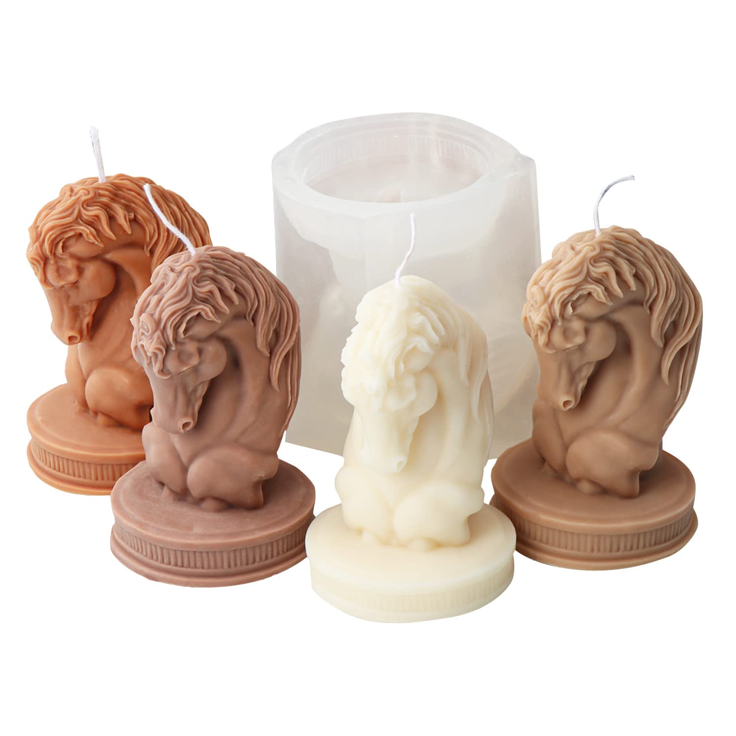 JS MOLD Silicone 3D Horse Head Statue Candle Mould DIY Craft Ornaments, Home Decorations
