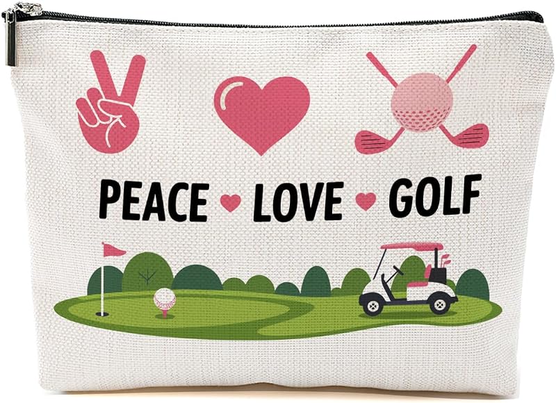 Necessaire BQXH para maquiagem e itens de viagem, estampa Peace Love Golf, multicolorida 1414