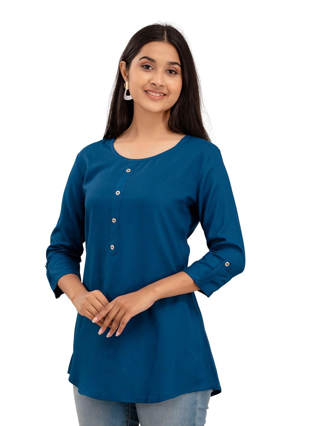feranoid Solid Hip Length 3/4 Sleeves Tunic