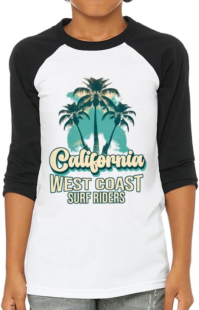 California West Coast Kids' Baseball T-Shirt - Palm Tree 3/4 Sleeve T-Shirt - Graphic Baseball Tee