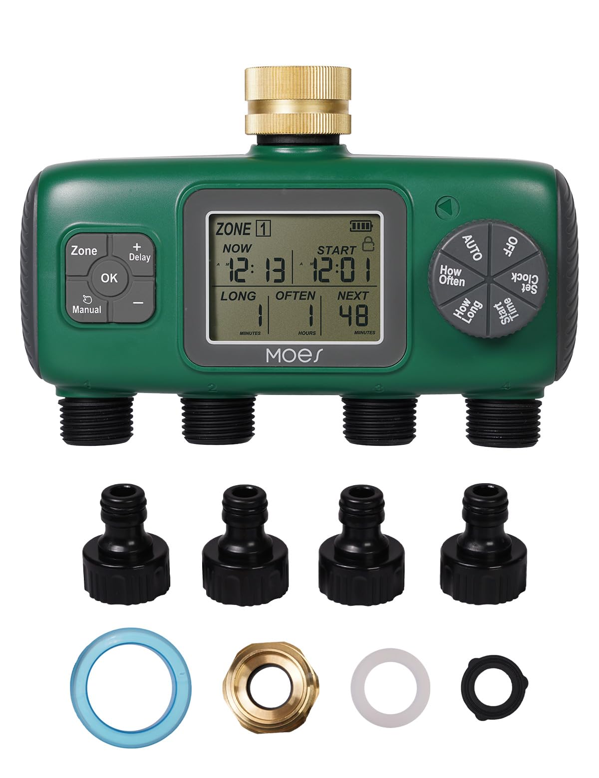 MOES 4 Outlet Sprinkler Timer, Brass Inlet