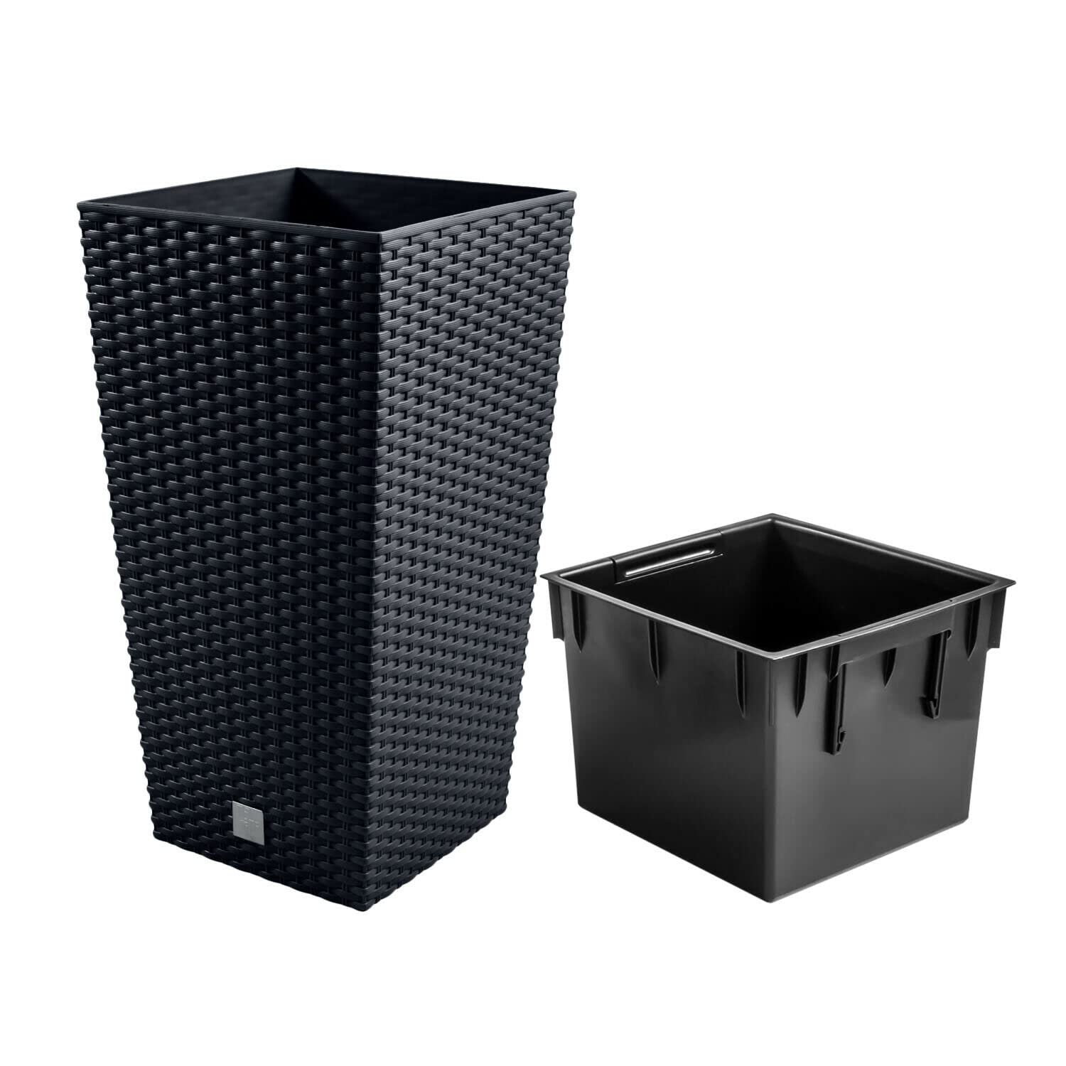 19 L Prosperplast Rato Square jardinière carrée haute en plastique AVEC réservoir de couleur Anthracite, 45 (H) x 24 (L) x 24 (P) cms