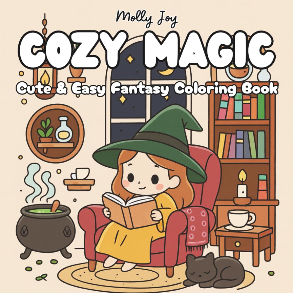 Cozy Magic: Cute & Easy Coloring Book for Adults & Teens, Featuring Fantasy Folk and Cozy Magical Designs