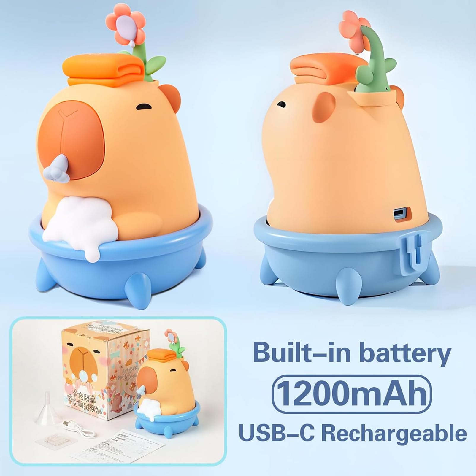 Capybara Automatischer Schaumseifenspender, berührungslos, wiederaufladbar, Wandhalterung und Arbeitsplatte, niedliche Tierseifenpumpe für Badezimmer, Küche, Kinderzimmer, Blau