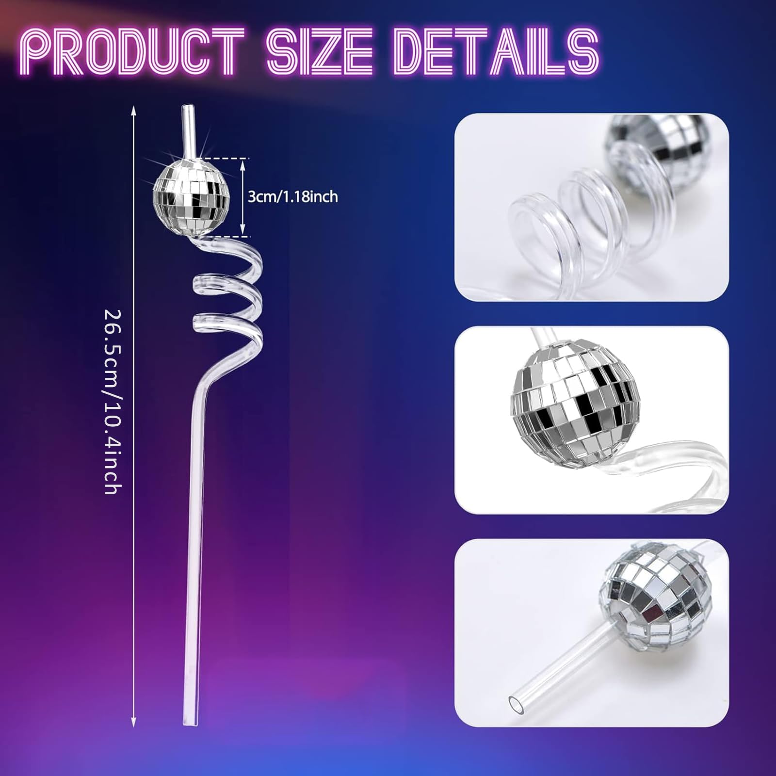 12 Pcs Disco Ball Straws, 70S Disco Decorative Straws, Reflective Ball Spiral Straw for Disco Home Fever Party Decorate ?,Spiral cowboy hat straw