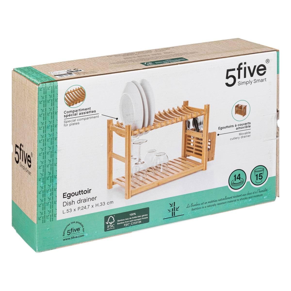 5five - escurridor de 2 niveles y cubiertos de bambú