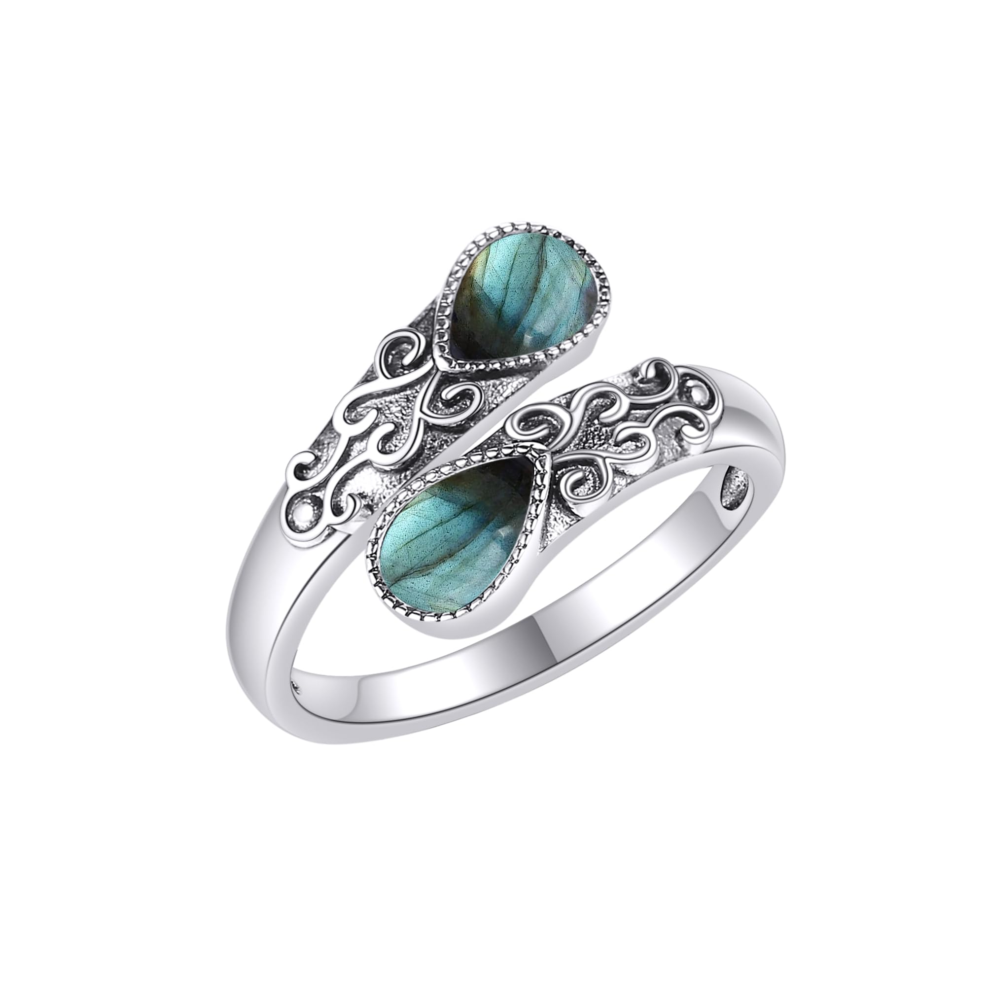 Moonstone Ring for Women Sterling Silver Rainbow Adjustable Band Open Rings Victorian Jewelry Gifts for Girls