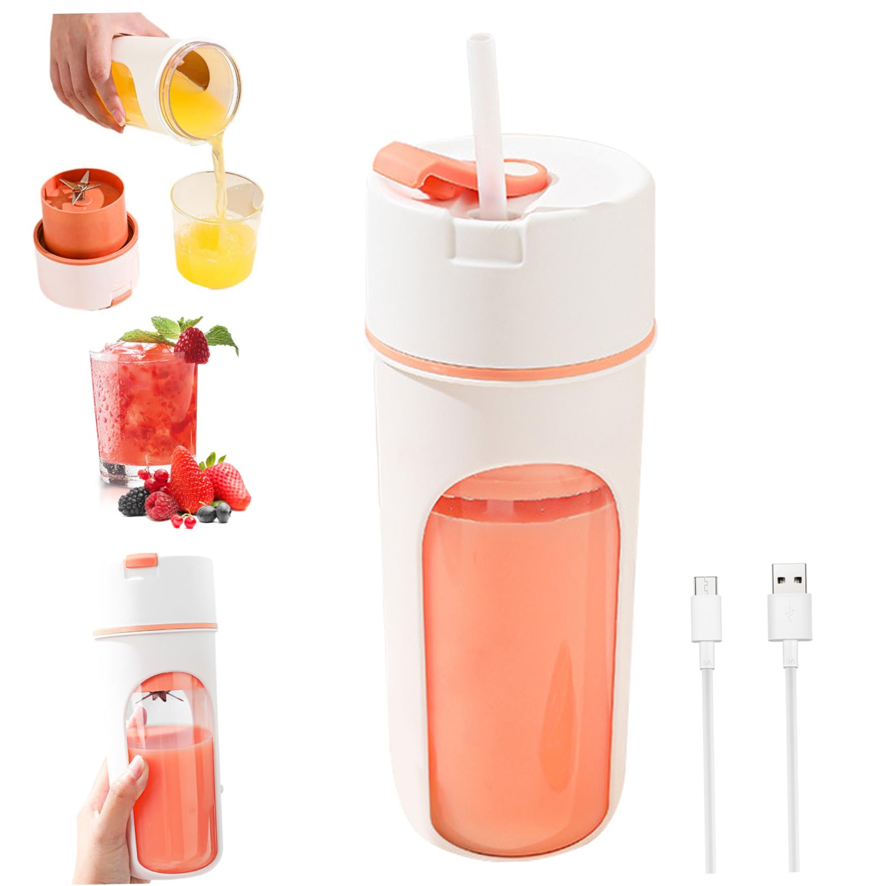 Nirelief Portable Blender, 480ml Portable Juicer Blender with 6-Blade Head, Cup for Shakes and, USB for Office, Gym, Kitchen, Travel Juicer