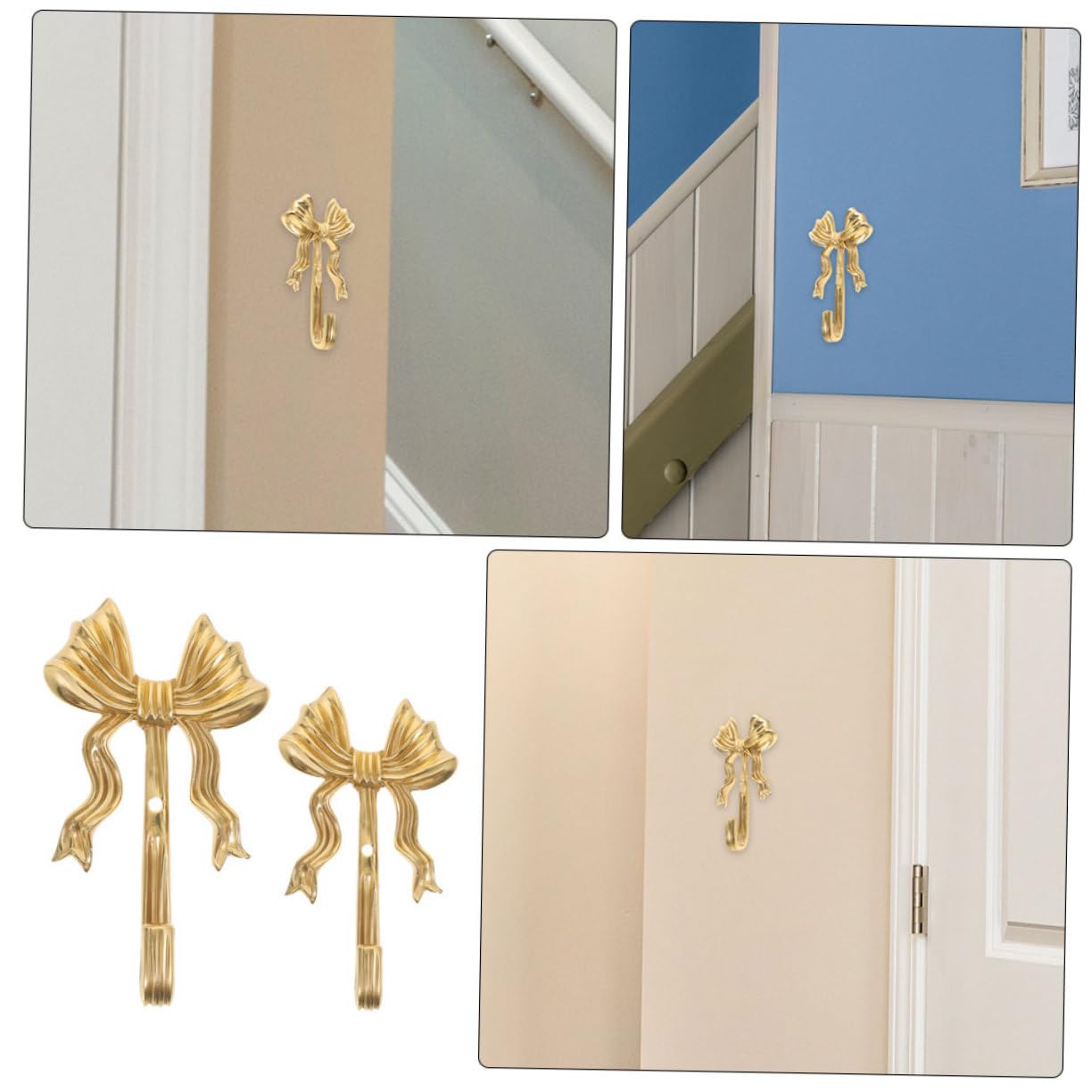 Veemoon Ganchos de Pared Lazo de Latón Dorado 2 Piezas, Retro y Elegante